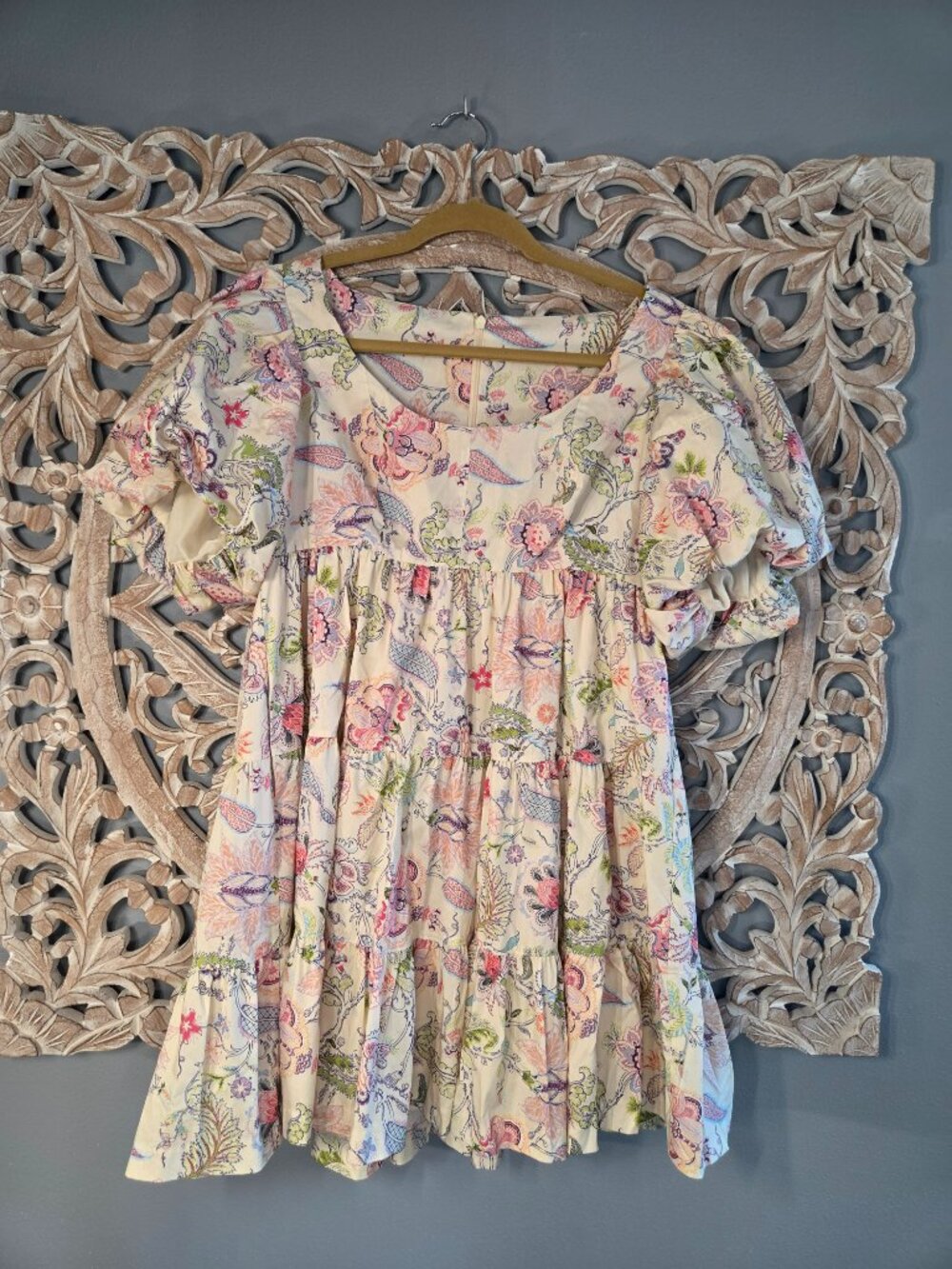 Cinq À Sept Ethel Paisley Puff Sleeve Babydoll Dress In Celeste Multi Size 0-2